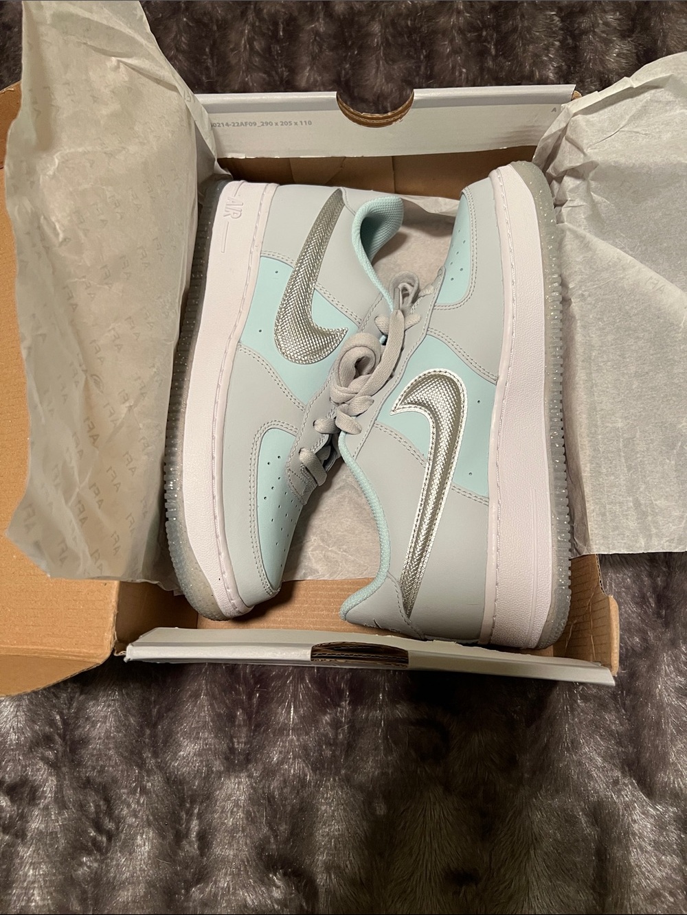 Youth Nike Air Force 1 BG- blue and silver/gray, size 6Y
